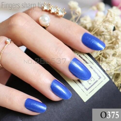24pcs new product sales long small round hiny Royal blue oval head fake nail fit comfortable DIY nail candy color R26 375