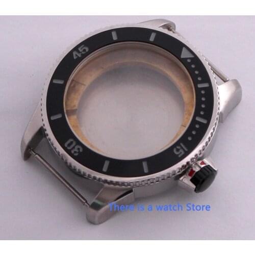 43mm Silver Watch Case with Black Ceramic Bezel fit ETA 2836 DG2813 3804 MIOTA 8215 8205 821A Movement