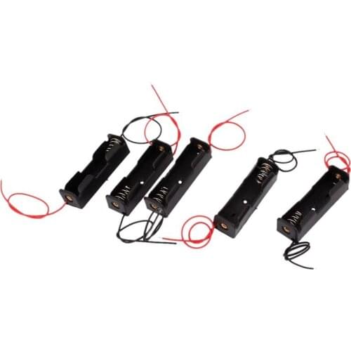 5Pcs 1 x 1.5V AA Dual Cable Battery Holder Plastic Case Storage Box Black + Red