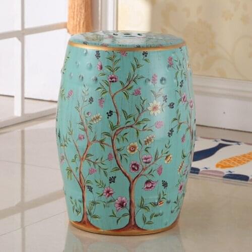 American Rural New Chinese Shoe Change stool Flower And Bird Ceramic Drum Antique stool home decoration porcelain ceramic stool