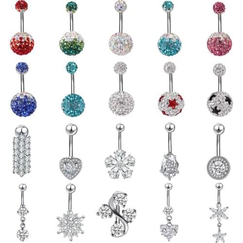 AOEDEJ Hot Sexy Double Zircon Belly Piercing Rings Anti Allergy Simple Lounger Stainless Steel Belly Button Rings Navel Piercing
