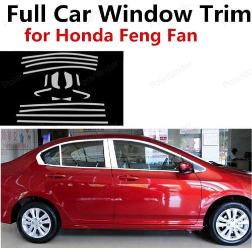 Car Extrior Accessories Stainless Steel Full Window Frame Trim Cover With Center Pillar For H-onda Feng Fan