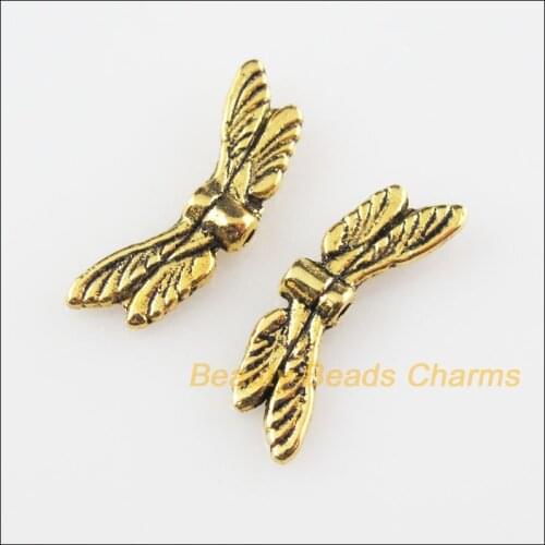 40Pcs Antiqued Gold Color Animal Dragonfly Wings Spacer Beads Charms 7x20mm
