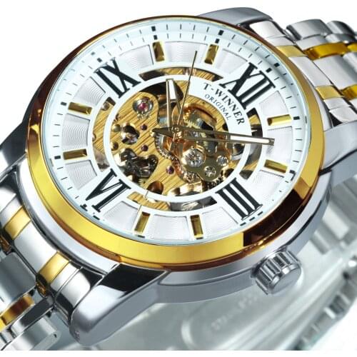 WINNER Luxury Brand Design Mens Watches Silver Gold Clock Automatic Mechanical Skeleton Male Watch Fashion Casual Wrist Watches