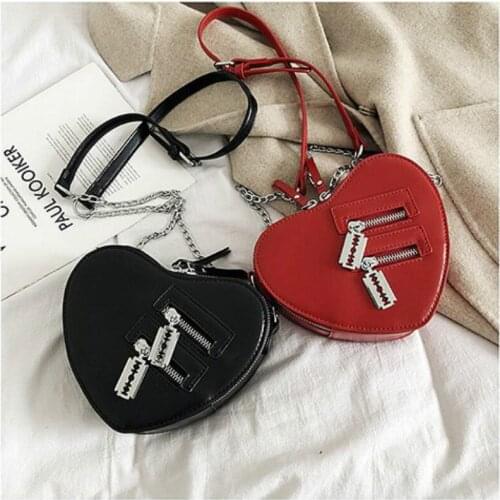Women Heart Shape Crossbody Bag Chain PU Leather Shoulder Bag Handbag Messenger Bag