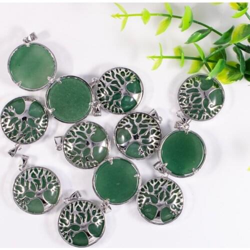 Fubaoying Natural Stone Quartz Crystal Tree Of Life Necklace Pendant Charms For Jewelry Making