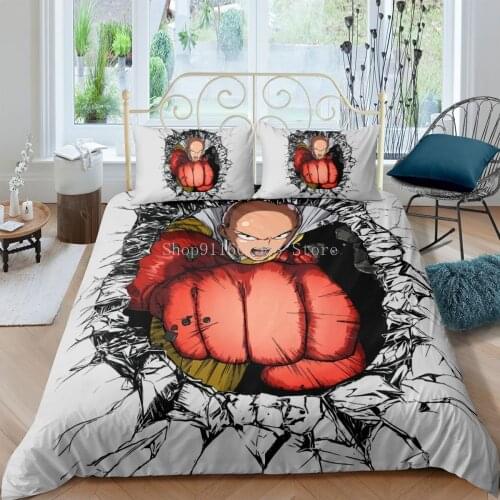 Japan Anime ONE PUNCH MAN Bedding Set Cartoon Duvet Covers 3D Bedding Pillowcases Kids Cartoon Comforter Bedding Sets Bed Linen