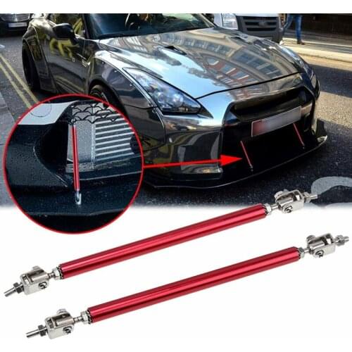 Red Adjust Front Bumper Lip Splitter Strut Rod Tie Support Bars 8"-11" Universal