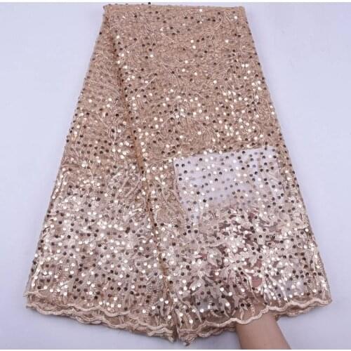 Latest 2020 Sequins African French Mesh Lace Fabric With Sequins High Quality Nigerian Tulle Lace Fabric For Wedding Dress S1917