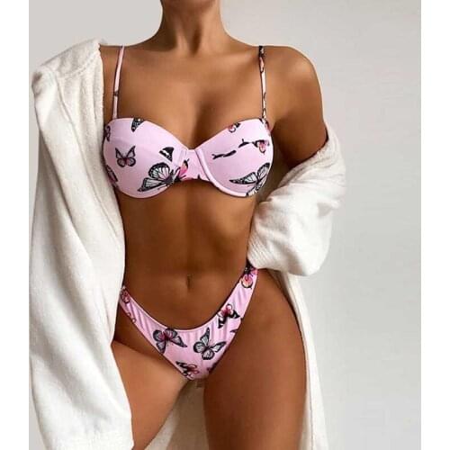 Push up bikini Butterfly print swimsuit women High cut swimwear female Sexy bathing suit beach wear swim suit summer new