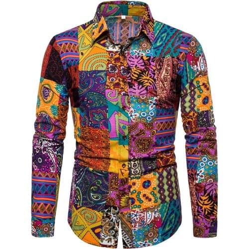 New Arrival Men Long Sleeve Fashion Shirt Men Casual Slim Personality Printing Shirt
