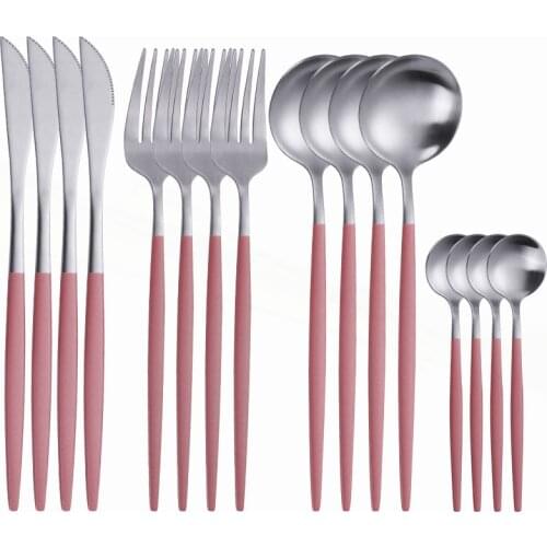 Pink Silver Cutlery Set Stainless Steel Dinnerware Set Gold Tableware Fork Knife Spoon Wedding Matte Silverware Set Dropshipping