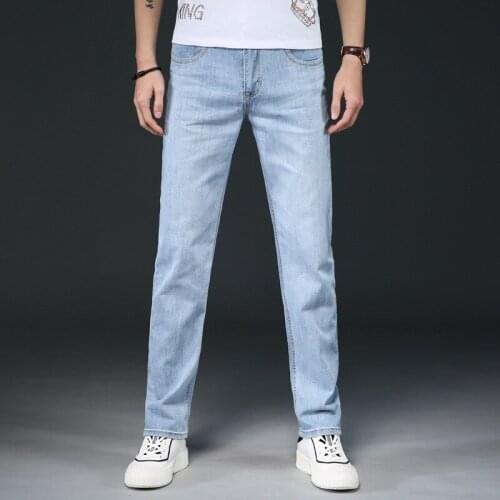 2021 New High Quality Jeans Business Casual Slim Blue Jeans Mens Straight Pants Fashion Mens Street Tight Mens Denim Trouser