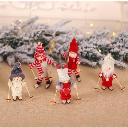 Christmas Decorations Wooden Ski Dolls Christmas Tree Pendants Mini Dolls Kids Christmas Gift For Home Christmas Ornament