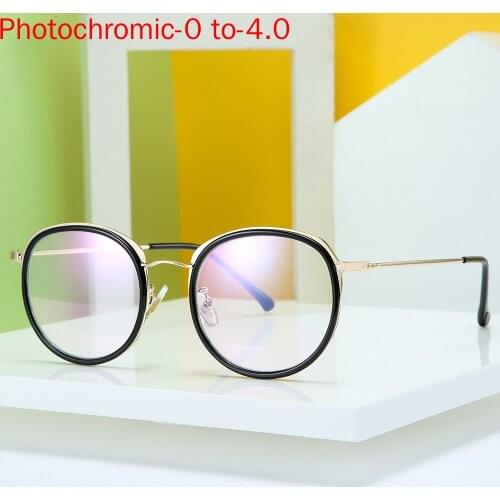2020 Round Sun Photochromic Myopia Eyeglasses Optical Men Student Finished Myopia Eyewear Prescription Glasses Frame Goggles NX