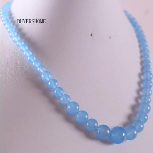 Handmade Beaded Necklace Natural Stone Round Blue Jades Necklace for Women Jewelry Gift E025