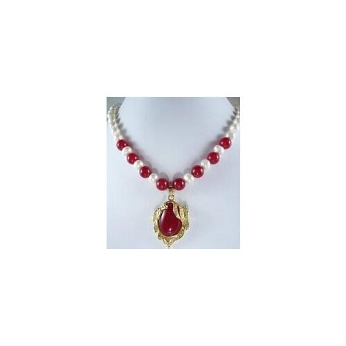 Women real latest design Nobility Woman natural Elegant 7-8mm White Akoya Cultured Pearl&gem Necklace