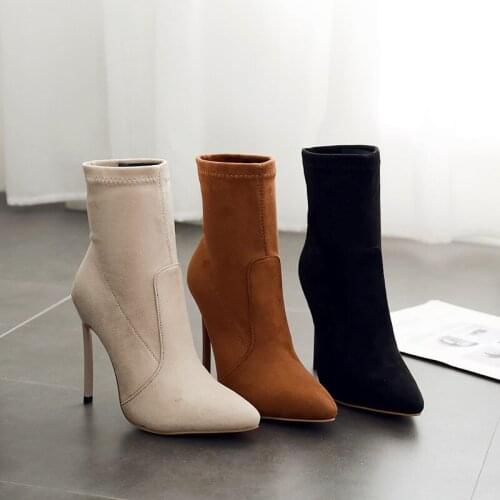 Pop Sharp womenS shoe sleeve shows thin womenS boots, high heels and suede suede boots, womenS elastic boots
