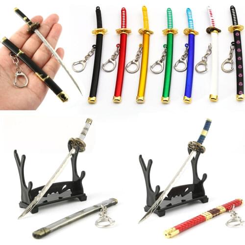Roronoa Zoro Sword Keychain Anime One Piece Toy Buckle With Toolholder Scabbard Katana Sabre Car Key Chains Gift Keyrings