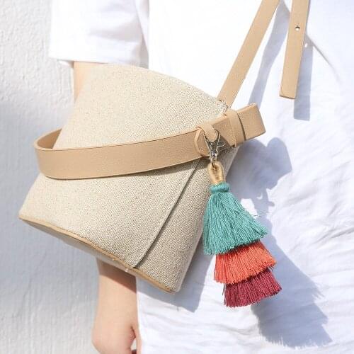 Handmade Women Colorful Boho Pom Pom Tassel Bag Charm Key Chain Fashion Jewerly