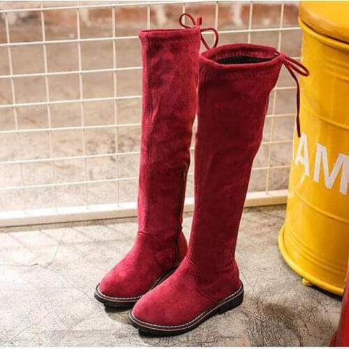 Girls Boots Princess Black Performance Fashion Casual Over-the-knee High Boots Children Spring Square Heel Kids Cotton Boots