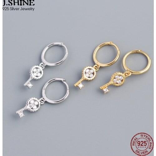 JShine Korean Style S925 Silver Leaf Clover Key Earrings Delicate CZ Small Drop Earrings Shiny Cubic Zirconia Dangle Earring