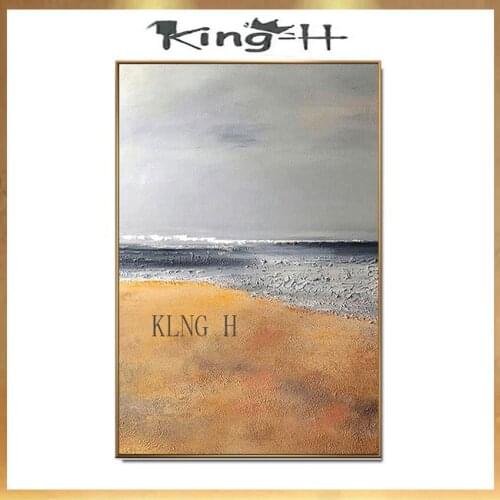 Nordic gold seaside scenery Hand drawn abstract oil painting on canvas wall art picture poster for living room bedroom Hot sale