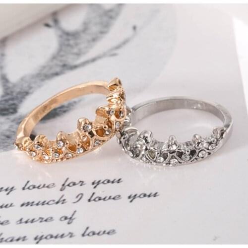 Vintage Crystal Drill Hollow Crown Shaped Queen Temperament Rings For Woman Personality Wedding Engagement Gifts