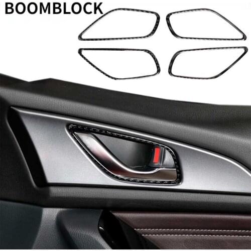 BOOMBLOCK Car Inner Door Handle Bowl Panel Frame Inside Trim Carbon Fiber Mouldings For Mazda 3 Axela 2014 2015 2016 2017 2018