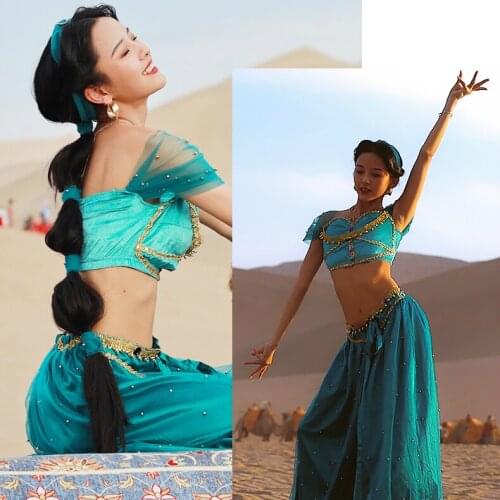 Jasmine Costume Women Halloween Adult Bollywood Belly Dance Performance Set Femme Aladdin Jasmine Princess Stage Costume