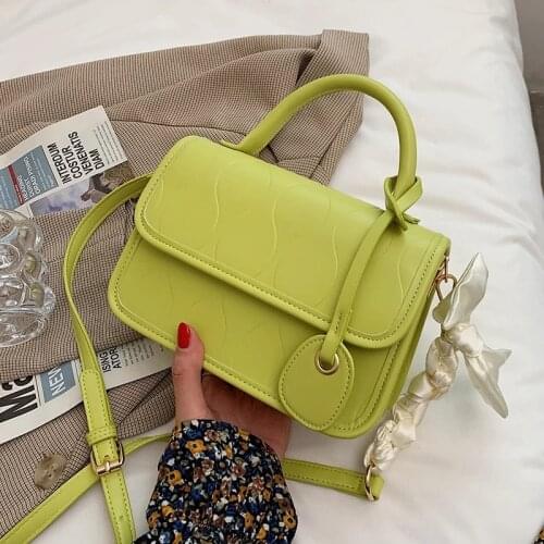 Small PU Leather Crossbody Shoulder Bag with Short Handles for Women 2021 Fashion Handbags Designer Female Travel Ribbon