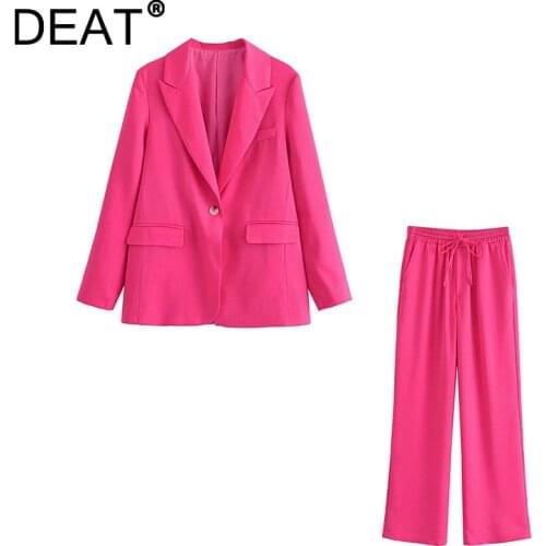 [DEAT] 2021 Spring Autumnr New Fashion Tide Turn-down Collar Single Button High Waist Wide Leg Pants Women Two-piece Suit 13Q832