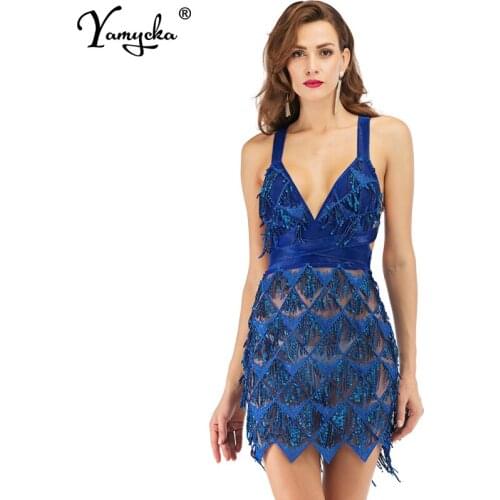 Sexy Backless Bandage summer dress women Pink red blue black Sequins dress elegant club bodycon midi party dresses vestidos New