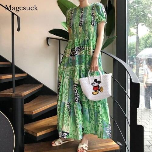Summer Beach Style Women Dress Chiffon Floral O-Neck Short Sleeve Dress for Women Casual Elegant Loose Long Dress Vestido 14005