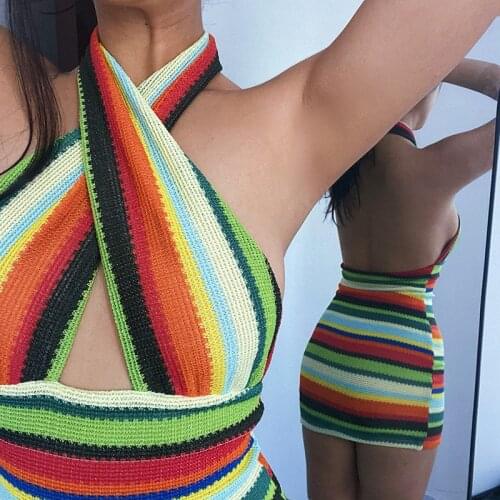 Womens stylelish 2021 summer new style tinny sexy backless cross hanging neck suspender dress