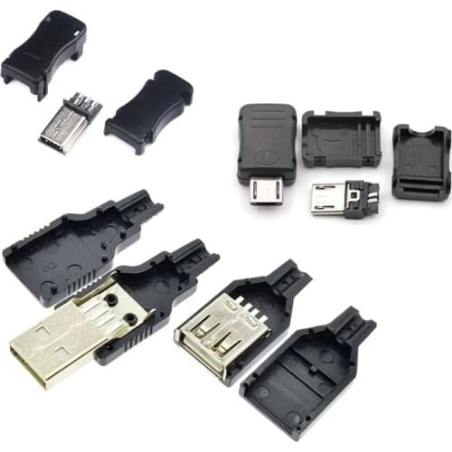 10set Type A Male USB 4 Pin Plug Socket Connector With Black Plastic Cover micro MK5P mini usb diy kit