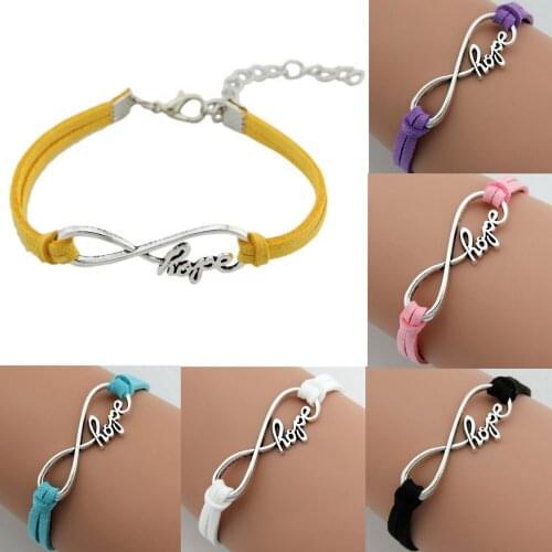 12 pcs /Lot New Fashion Womens Vintage Silver Color Infinity Hope Charm Leather Faux Suede Friendship Bracelets #XX3