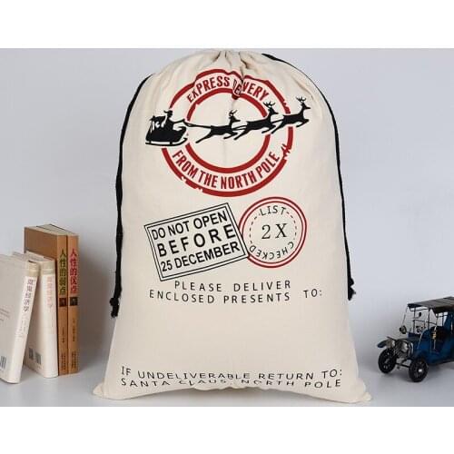 2020 Large Christmas Candy Gift Bag Santa Sacks Christmas Canvas Gift Bags Drawstring Cotton Santa Xmas