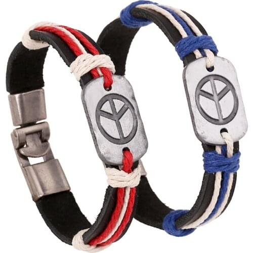 2020 New Arrival Fashion Peace Sign Bracelet Bangle Genuine Leather Hand Chain Buckle Couples Friendship Men Women Bracelet