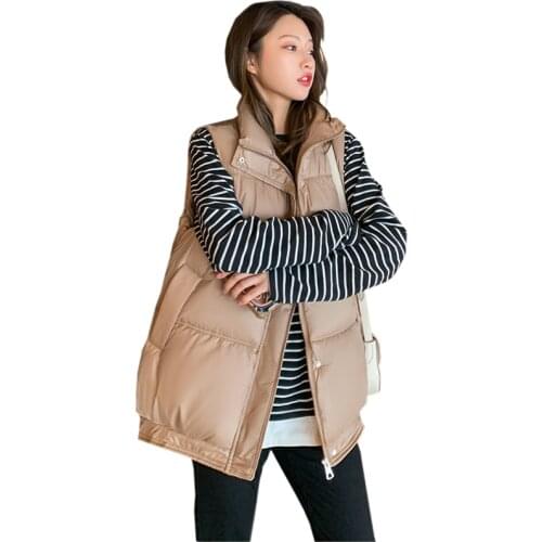 2021 Winter Stand Collar Casual Vests Women Fashion Coats Women Elegant Straight Simple Vests Female Sleeveless Ladies Waistcoat