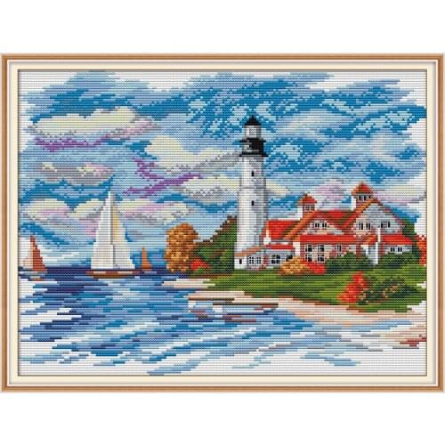 The seaside lighthouse 4 cross stitch kit aida 14ct 11ct count print canvas cross stitches needlework embroidery DIY handmade