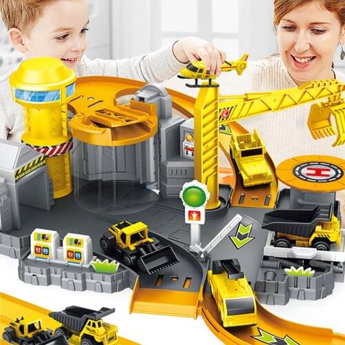 Assembled Engineering Car Model Parking Lot Children Vehicle Playsets Car Track Toy Rail Splicing Toys Gift for Kids DIY Gift