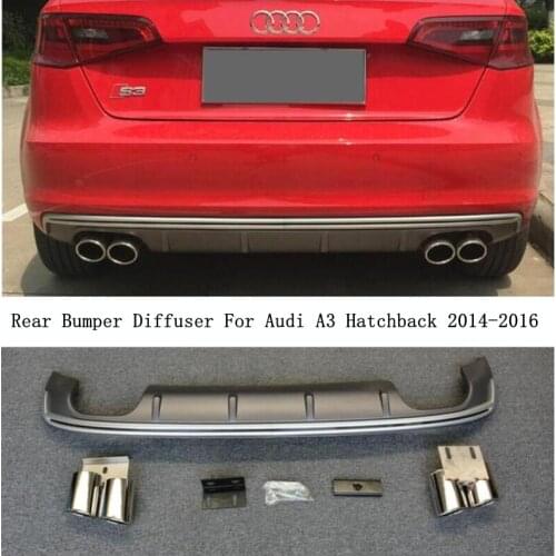 For Audi A3 Hatchback = S3 2014 2015 2016 Rear Bumper Diffuser Lip Spoiler & Exhause High Quality PP Auto Accessories