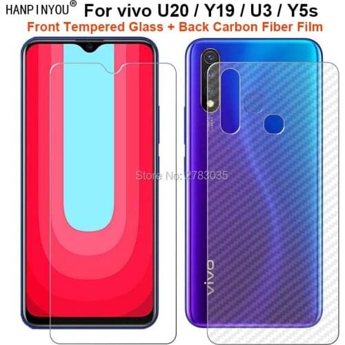 For vivo U20 / Y19 / U3 / Y5s 1 Set = Soft Back Carbon Fiber Film + Ultra Thin Tough Tempered Glass Front Screen Protector Guard