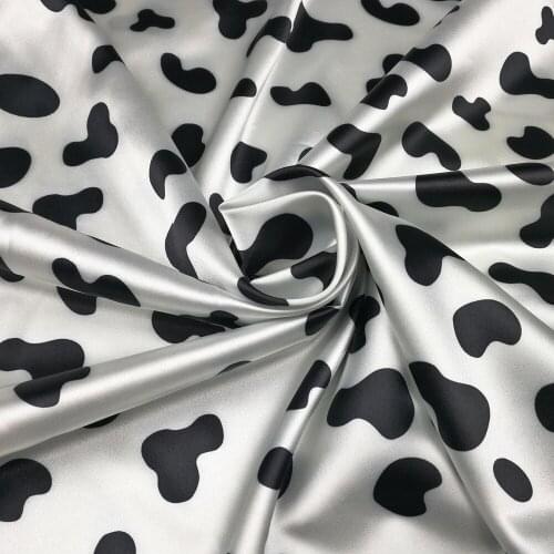 Elastic Stretch Cow Printed Satin Fabric Elastane Shiny Soft Smooth For Children Trousers Dress Cloth