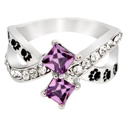 Full Crystal Rhinestone Bowknot Ring Dog Paw Footprints Zinc Alloy Bow Simple temperament Valentines day Gift for Women Girls