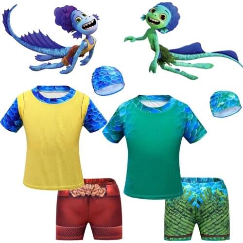 Luca Alberto Sea Monster Swimming suit Cartoon Purple Girl tshirt set Beach leisure suit Birthday Gift for Children haikyuu cos
