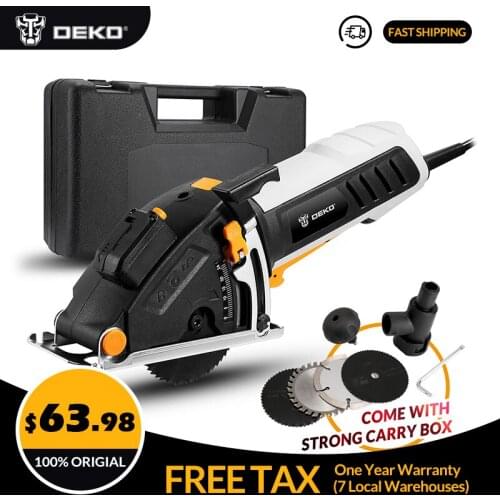 DEKO DKMS85Q1 Mini Circular Saw Power Tools with Laser, Auxiliary handle, Dust passage, Allen key, 4 Blades, With BMC BOX