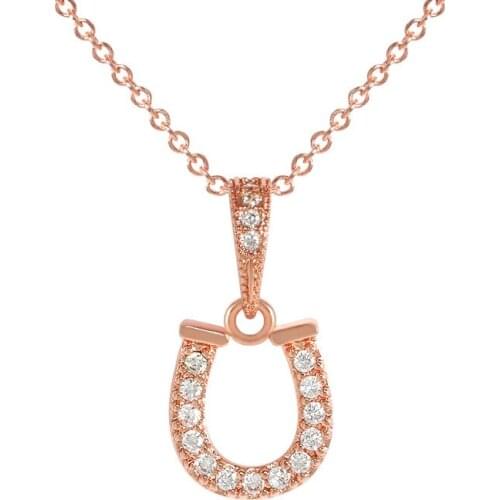 Fashion Rose Gold Bling Crystal Rhinestone Geometric Pendant CZ Zirconia U Shape Necklace For Women