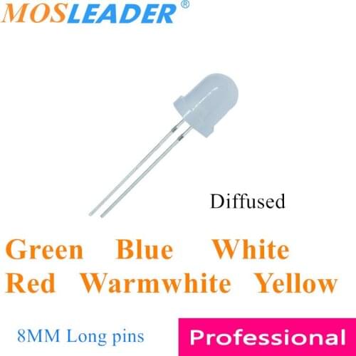 Mosleader 8MM LED 500PCS Green Blue Red White Warmwhite Yellow F8 Diffused Long pins DIP LED Round top